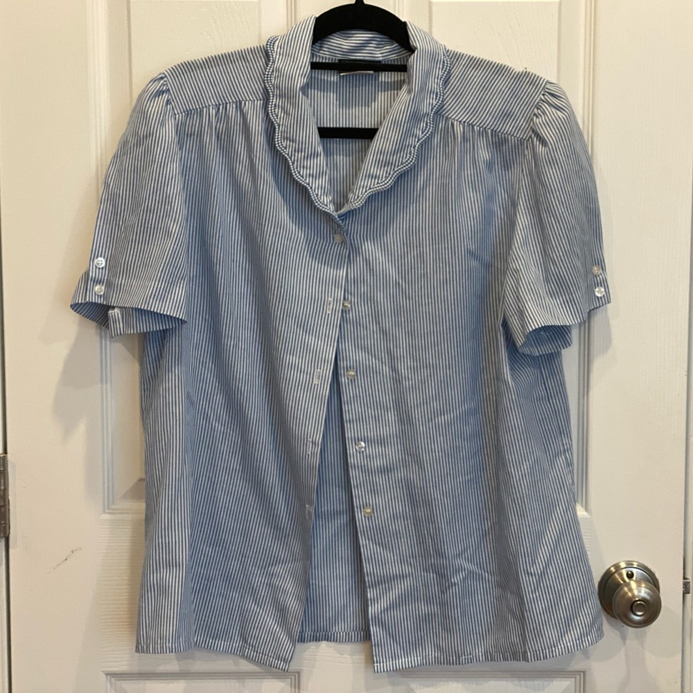 Vintage Thrifted Women’s Blue Striped Blouse